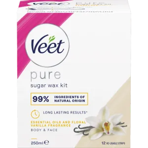 Veet Pure Sugar Wax Kit med Vanilje duft Kropp & Ansikt 250 ml