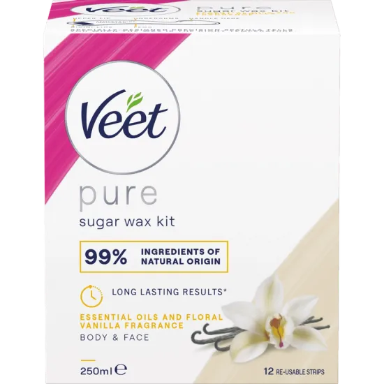 Veet Pure Sugar Wax Kit med Vanilje duft Kropp & Ansikt 250 ml