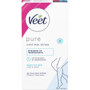 Veet Pure Cold Wax Strips Ben & Kropp Sensitiv Hud 20 stk