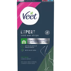 Veet Expert Cold Wax Strips Ben & Kropp Tørr hud 20 stk