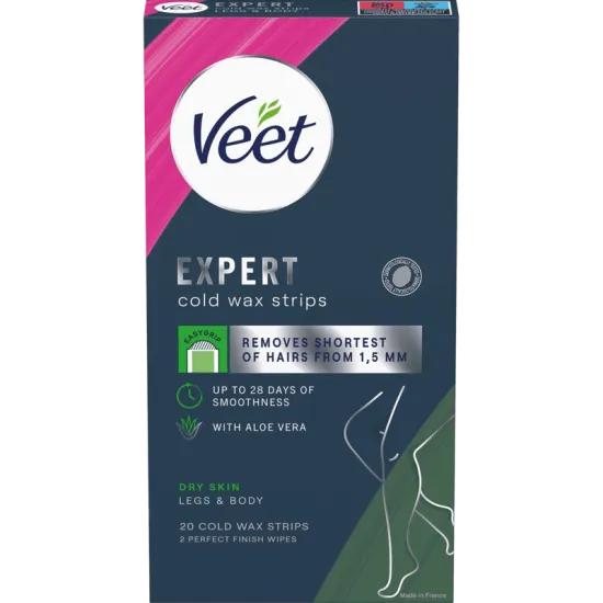 Veet Expert Cold Wax Strips Ben & Kropp Tørr hud 20 stk