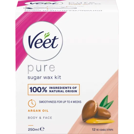 Veet Pure Sugar Wax Kit med Arganolje Kropp & Ansikt 250 ml